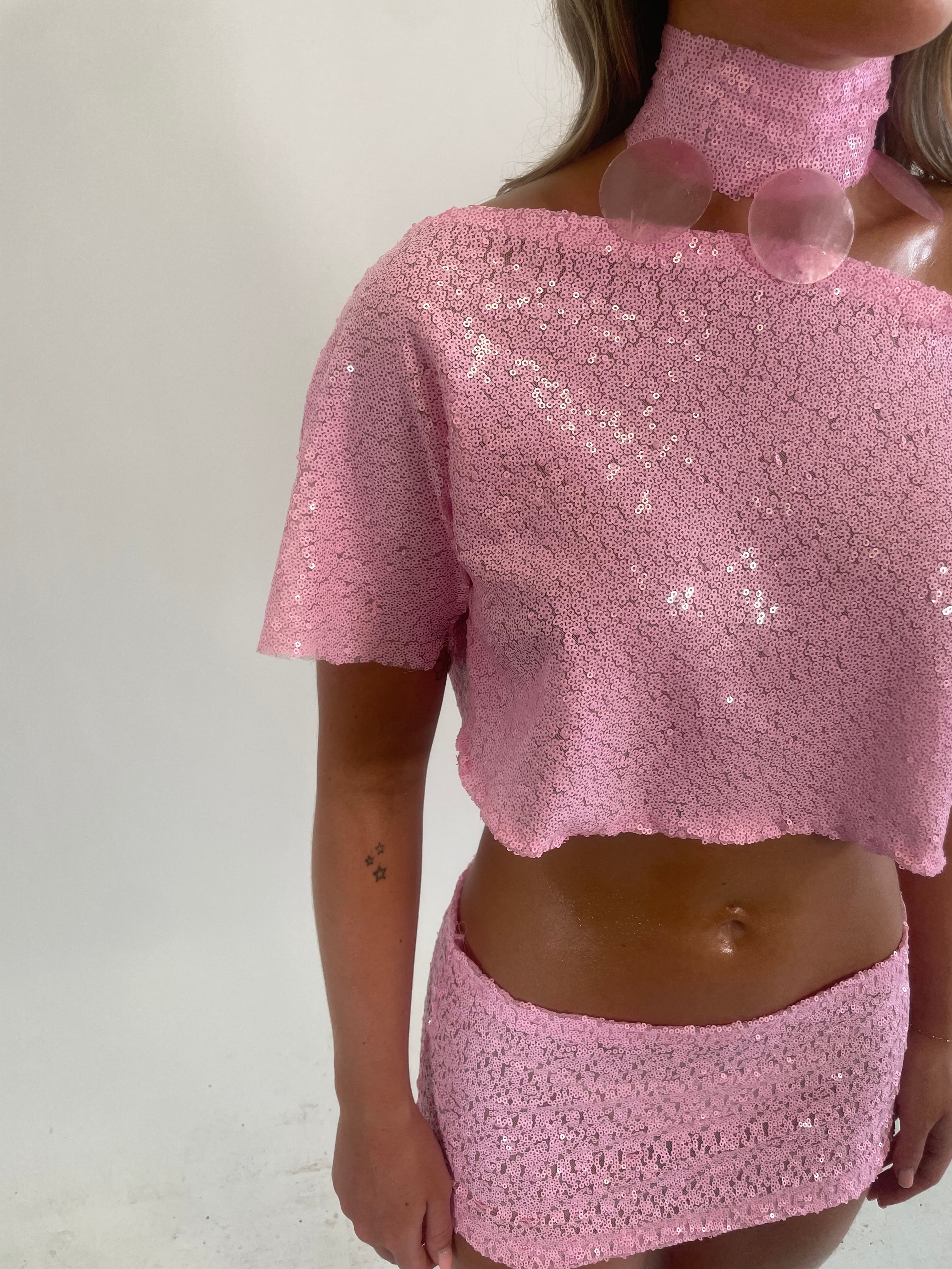 Pink Cara-Cord sequin top