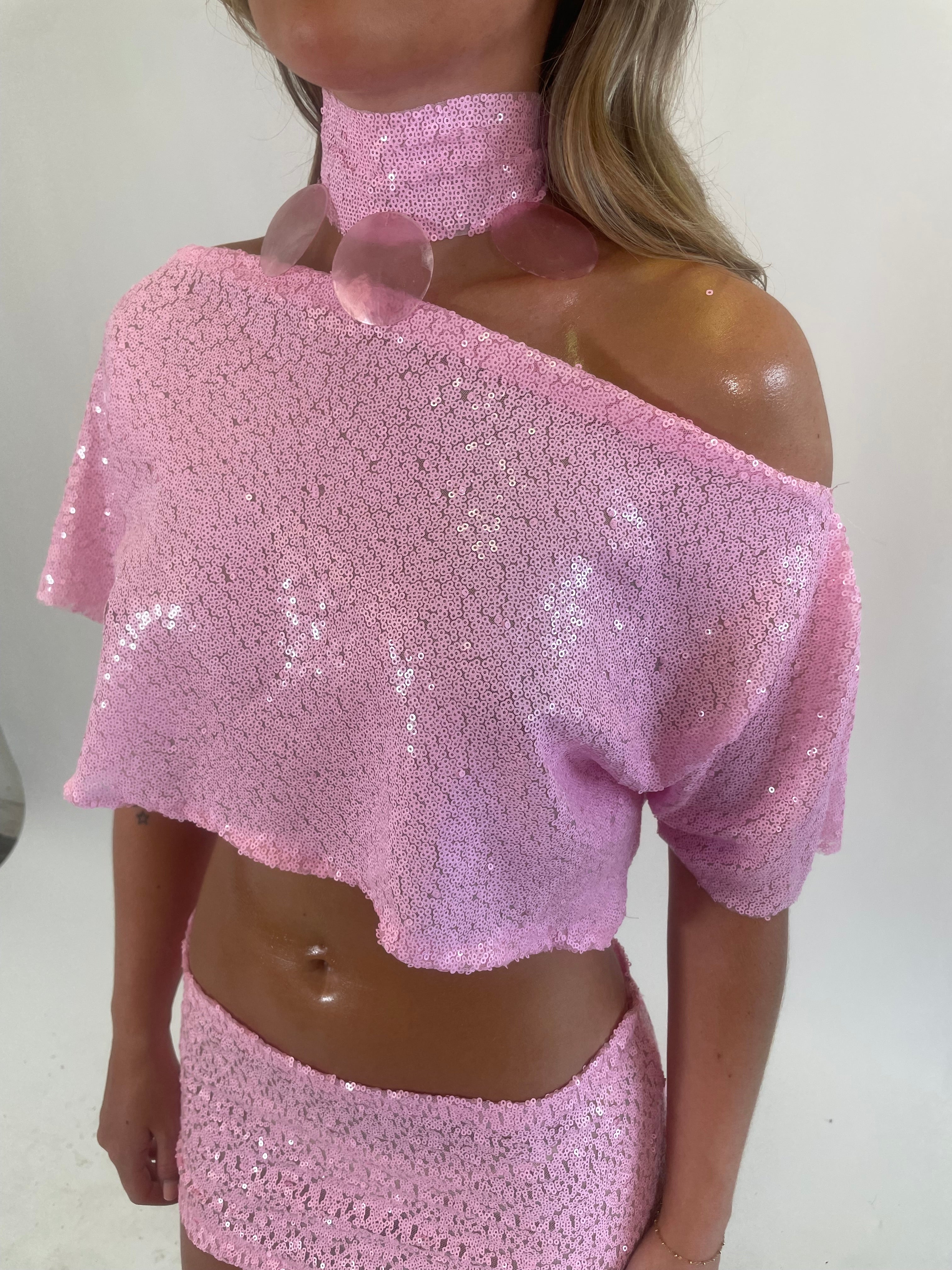 Pink Cara-Cord sequin top