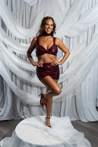 Burgundy Bow sequin Co-ord