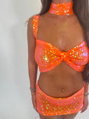 Orange sequin bow top