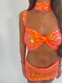 Orange sequin bow top