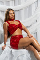 RED SEQUIN BOW CO-ORD