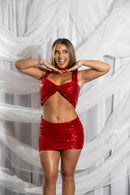 RED SEQUIN BOW CO-ORD