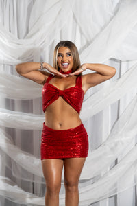 RED SEQUIN BOW CO-ORD