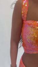 Orange sequin bow top