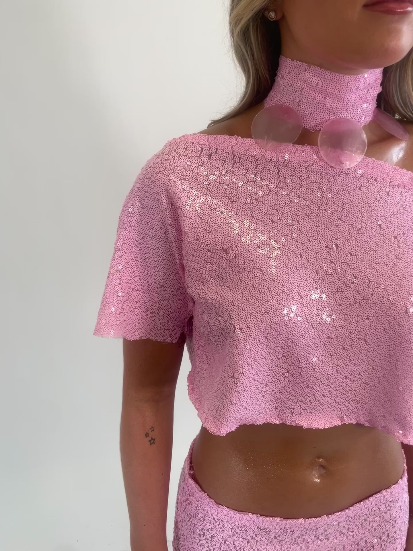 Pink Cara-Cord sequin top